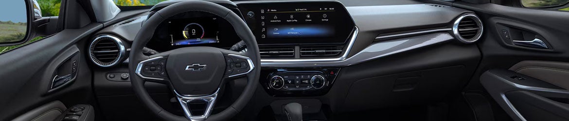 2026 Chevrolet Trax interior showing infotainment screen and multifunction steering wheel in Orangeburg SC